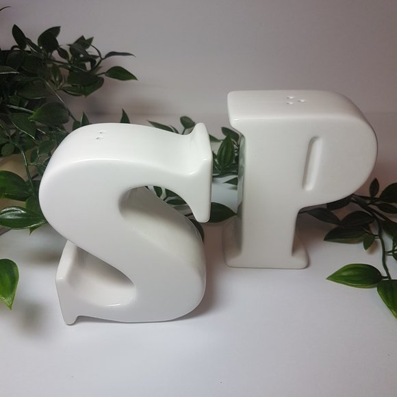 Vintage Alphabet Letters Ceramic Salt and Pepper Shakers White - Picture 2 of 9
